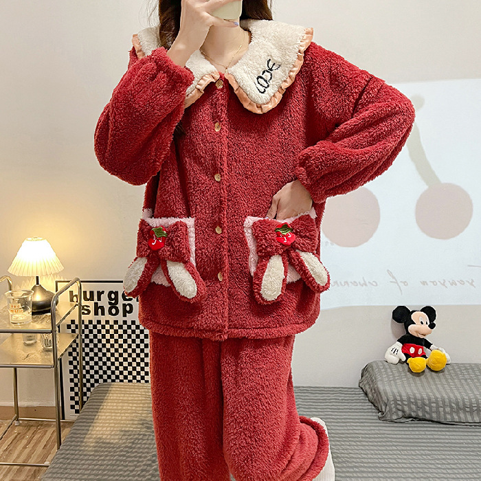 Long Stuffed Pajamas Women Winter Home Clothes