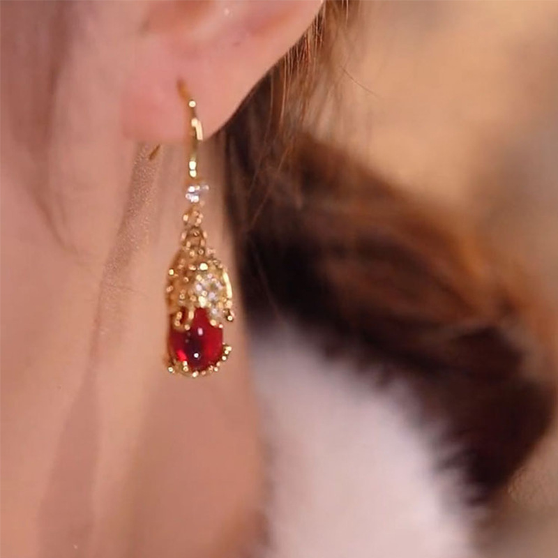 Pixiu Vintage Earrings for Women Red Ear Jewelry Ear Drops