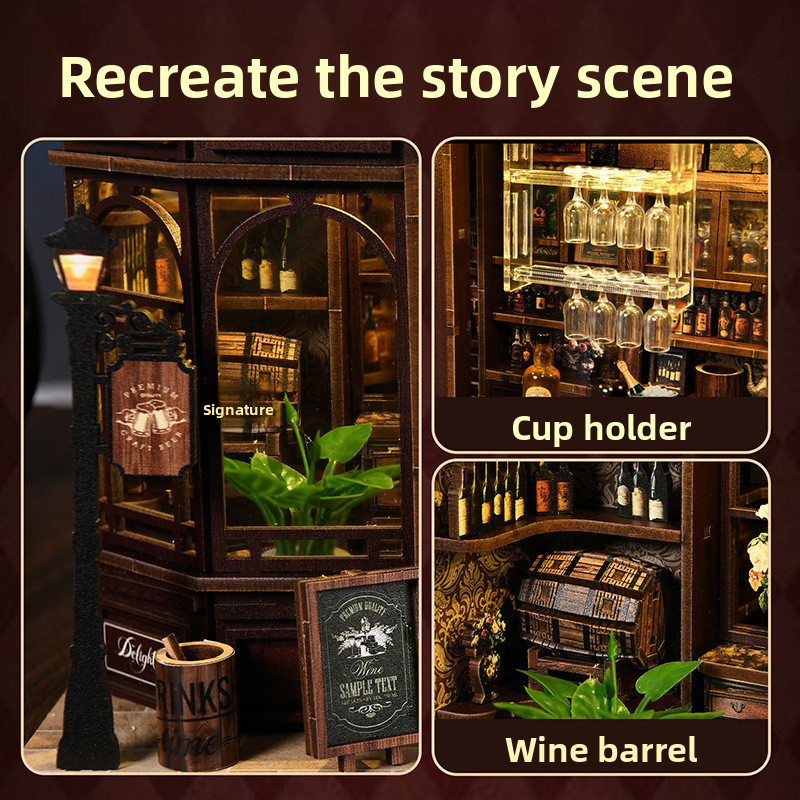 Corner Bistro Small House Handmade Assembly DIY Small House Miniature Model 3D Stereo Creative Puzzle Toy Gift