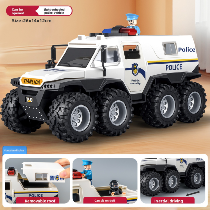 Oversized eight-wheeled SWAT off-road vehicle with seven doors that can be opened, a toy car, armored vehicle, truck, and a realistic car model for boys
