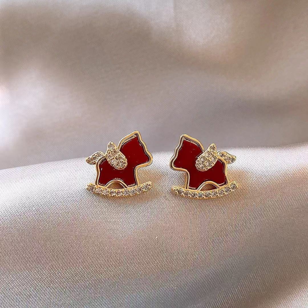 Red Pony Zodiac Year Earrings for Women