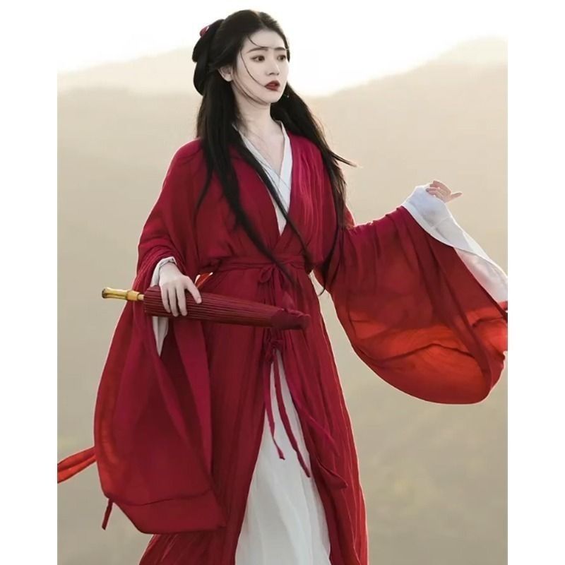 Red Wei Jin Southern and Northern Dynasties Hanfu for Women
