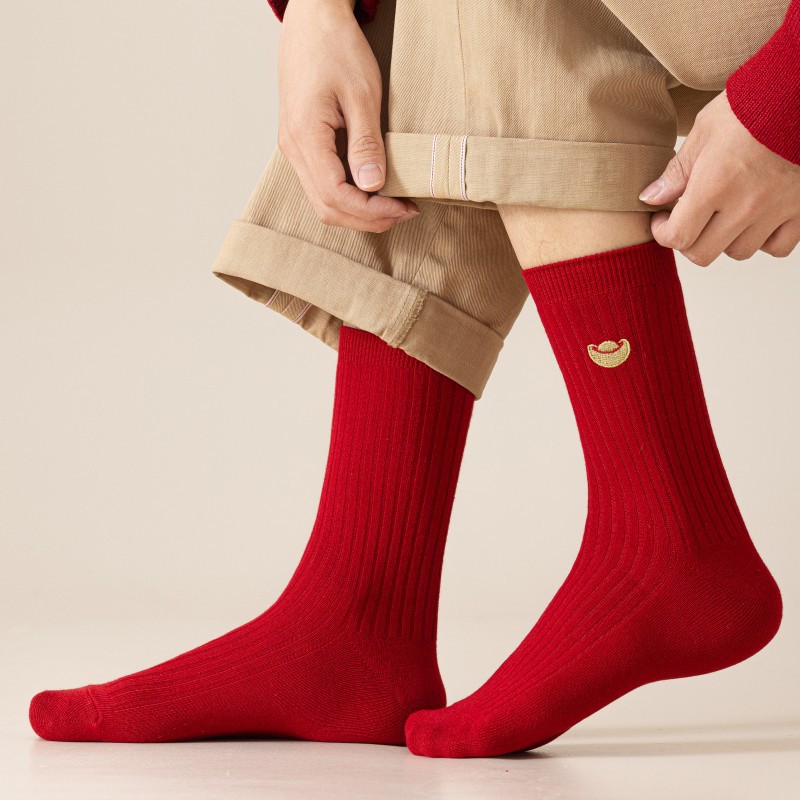 【Buy one, get three】Zodiac Year of the Horse Red Socks Men's Cotton Socks 