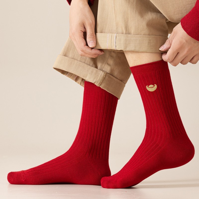 【Buy one, get three】Zodiac Year of the Horse Red Socks Men's Cotton Socks 