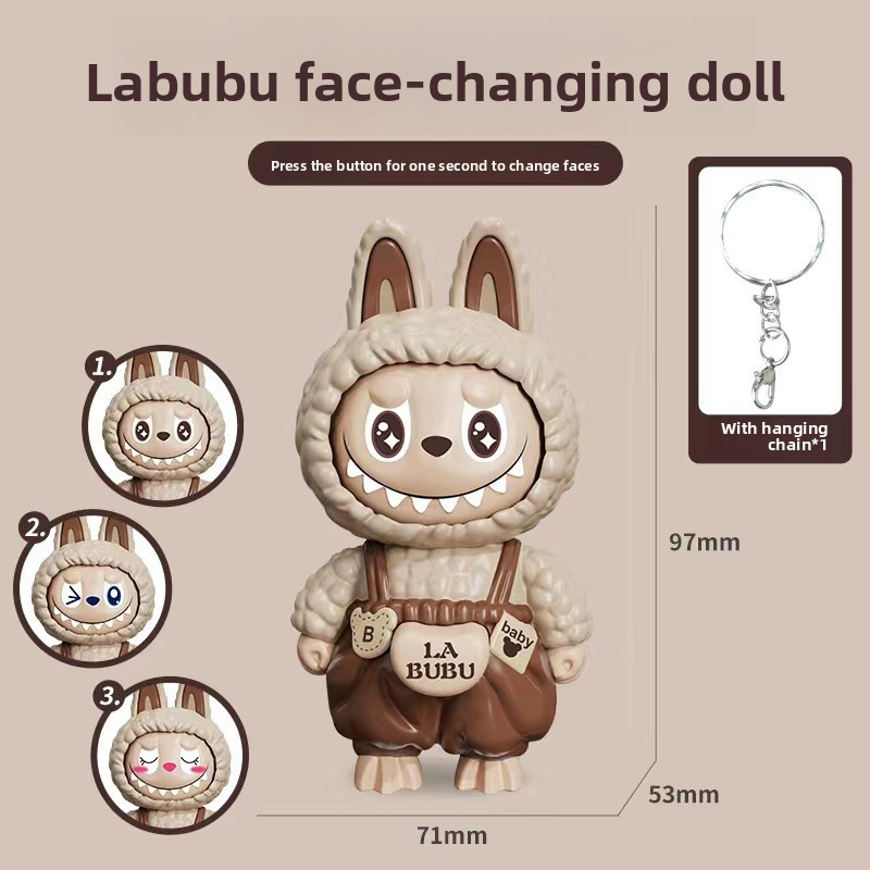 Labubu Changeable Face Plush Toy Keychain Gift Decor Child Stress Relief Toy