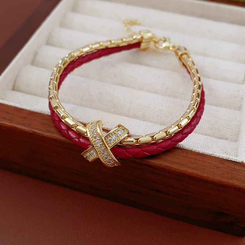 Zircon Cross Double Layer Bracelet Exquisite Light Luxury Versatile Bracelet