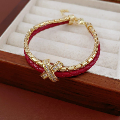 Zircon Cross Double Layer Bracelet Exquisite Light Luxury Versatile Bracelet
