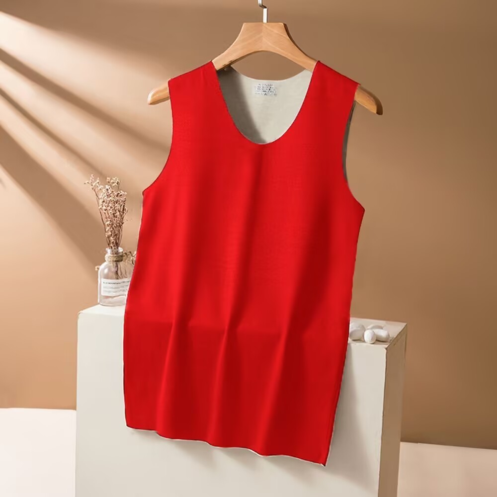 Red Thermal Vest with Wool and Silk, Seamless for Men and Women