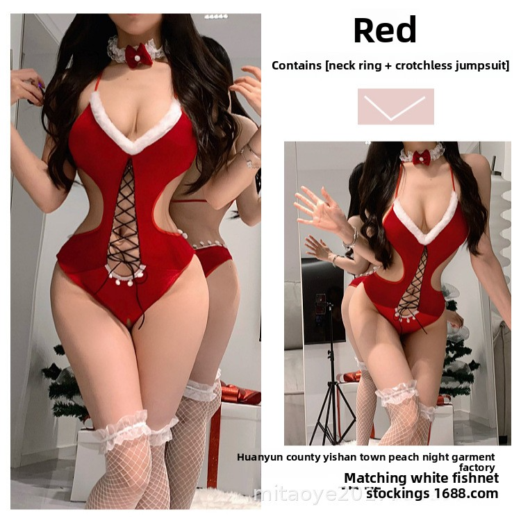 Sexy Red Plush Christmas Dress with Bowknot