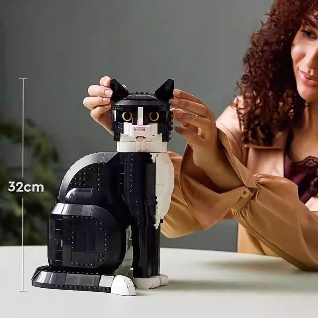 Compatible with Lego small particle building blocks, creative series tuxedo cat ornament, children's assembling puzzle toy