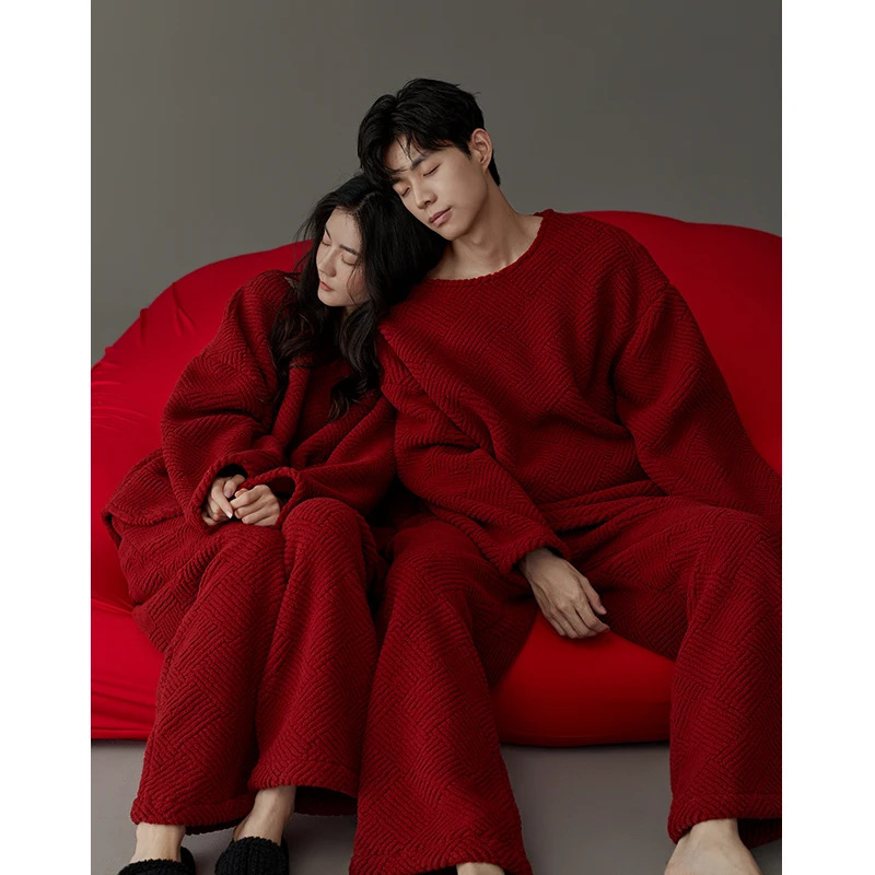 Red Couple Pajamas Coral Velvet Zodiac Year Wedding Celebration