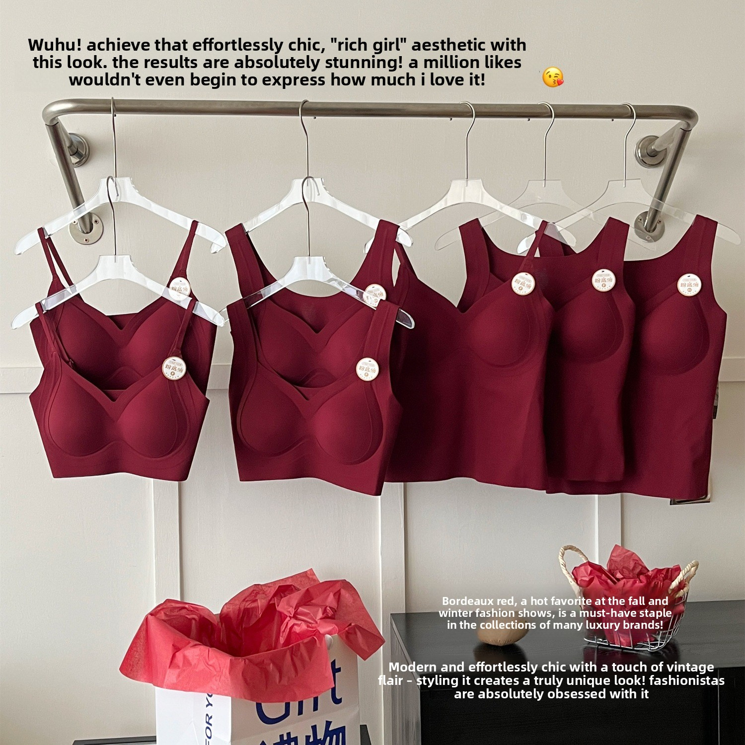 Zodiac Year Wine Red Gathered Seamless Jelly Bra