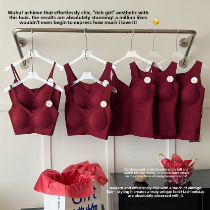 Zodiac Year Wine Red Gathered Seamless Jelly Bra