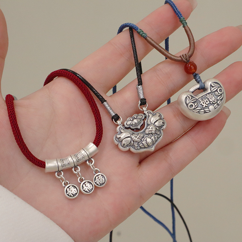 Chinese Style Lotus Carp Lock Necklace Pendant