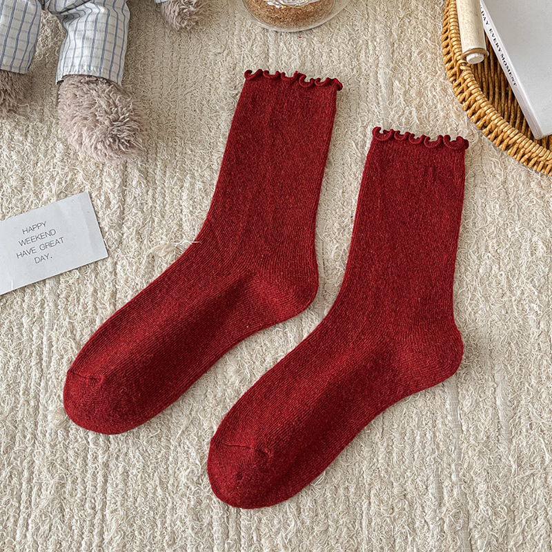  【Buy one, get three】Red Socks for Women Snake Year New Year Ins Angora Red Wool Christmas Slouch Socks