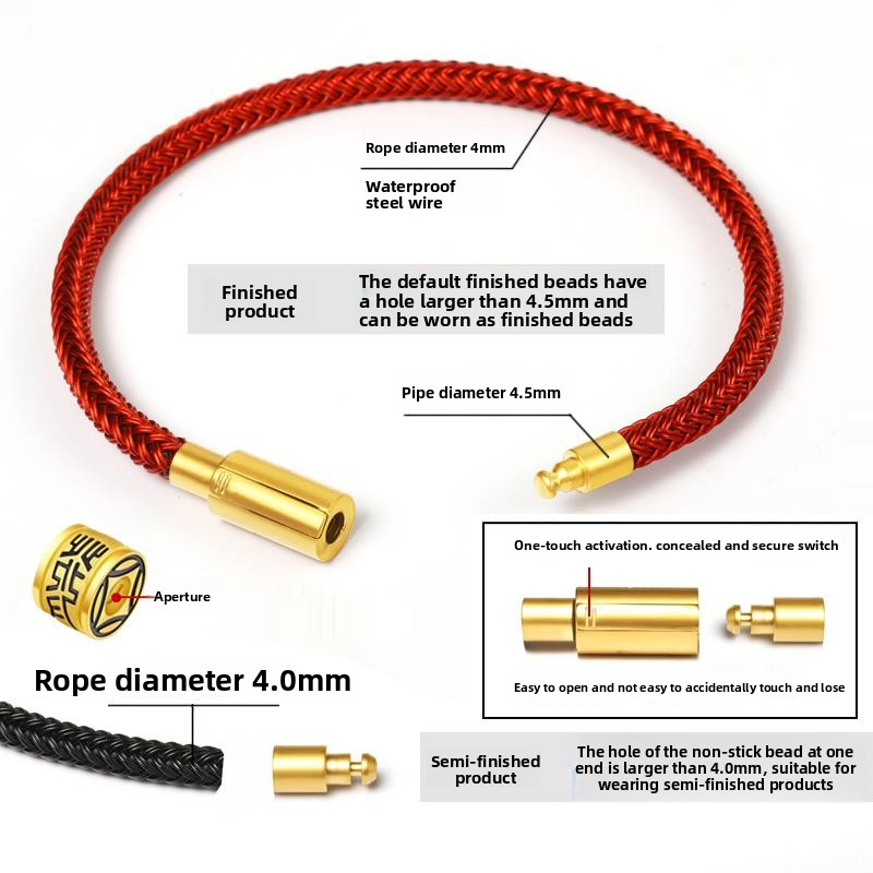 [Buy one, get three]Steel wire bracelet, leather cord woven red string