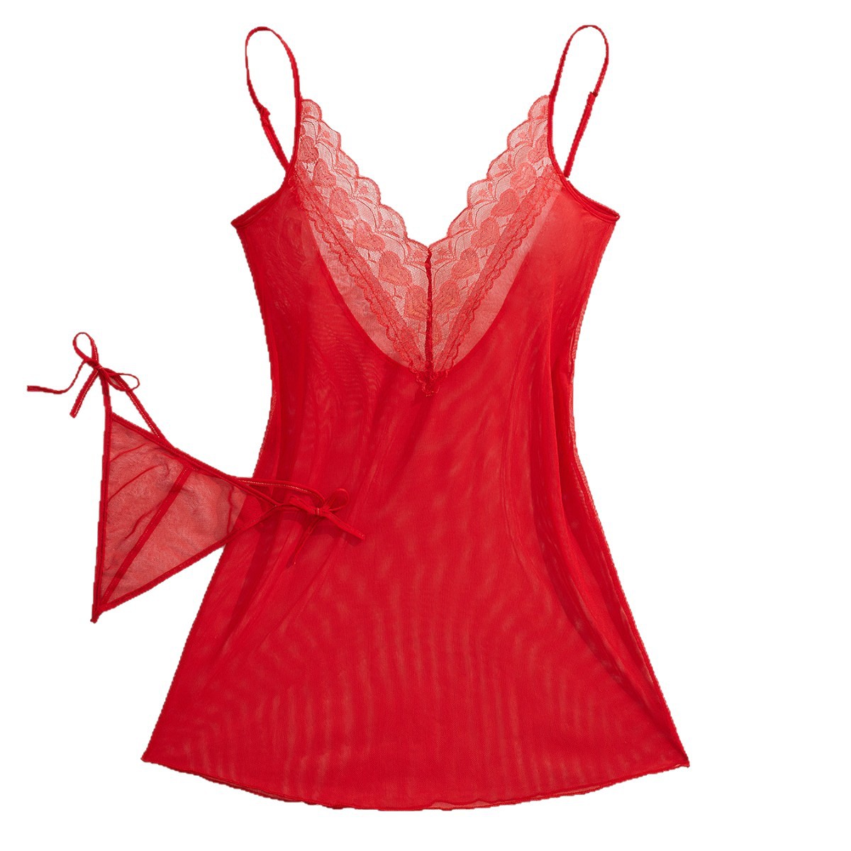 Women's Red Lingerie Set Sexy Thin Lace Trim Transparent 