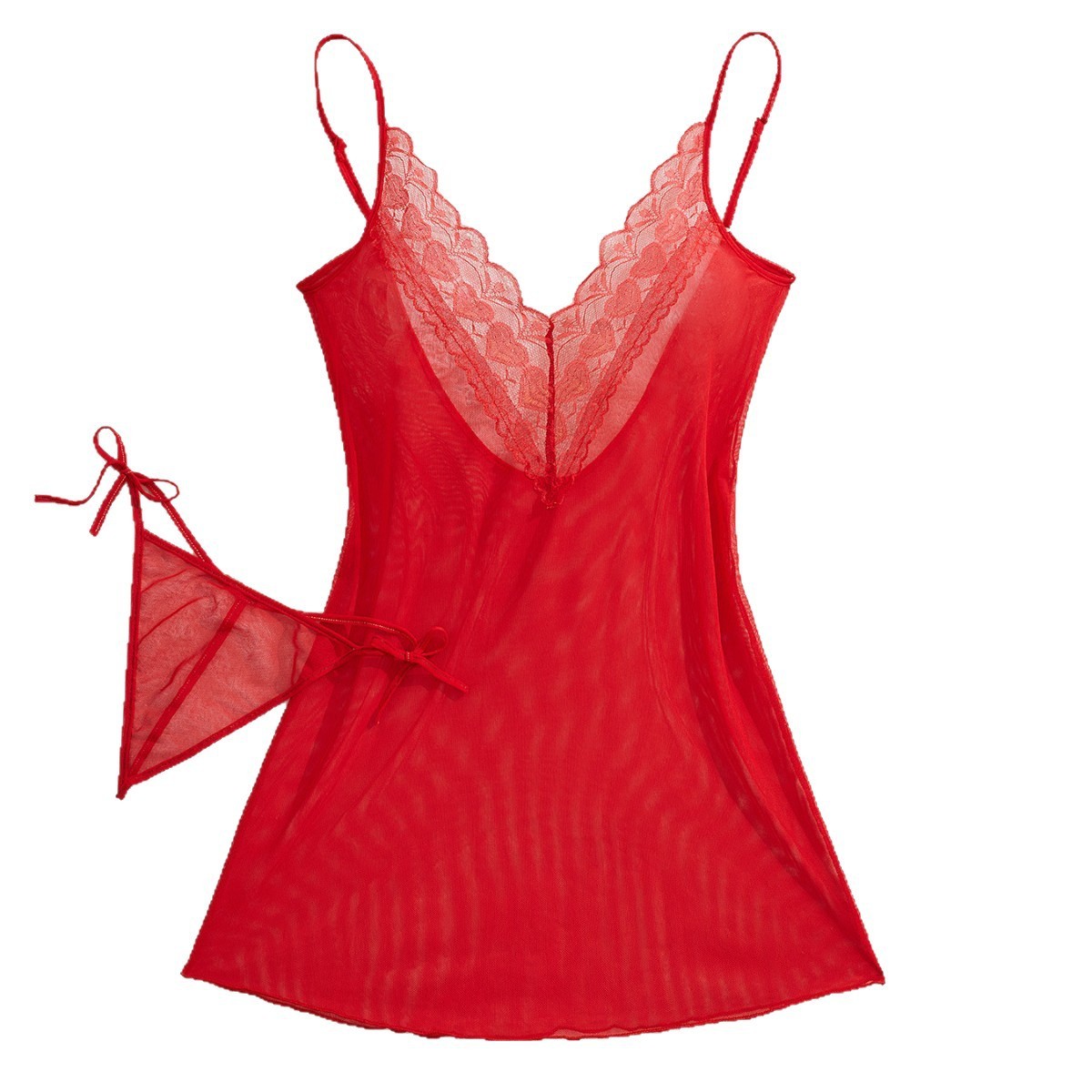 Women's Red Lingerie Set Sexy Thin Lace Trim Transparent 