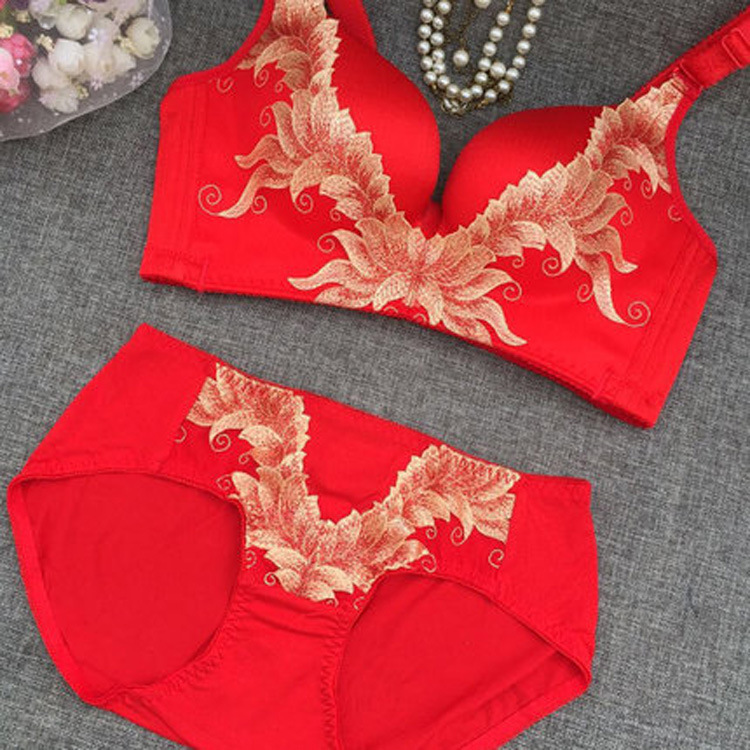 Red Wedding Bride Zodiac Year Bra Set for Women