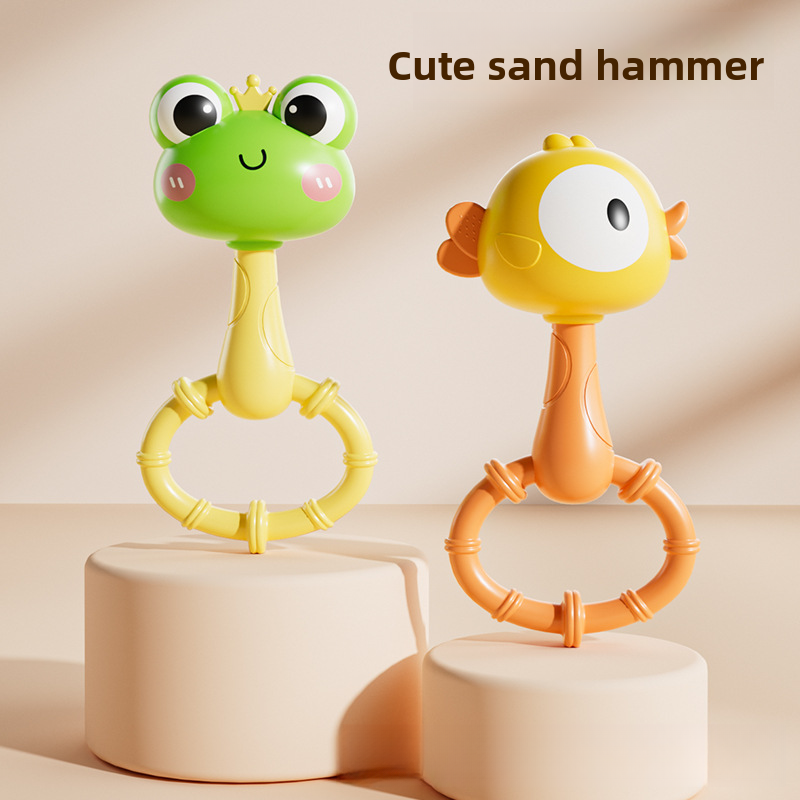 Infant and toddler cartoon animal maraca rattle toys, baby bed soothing grasping, biting chicken and frog musical instruments