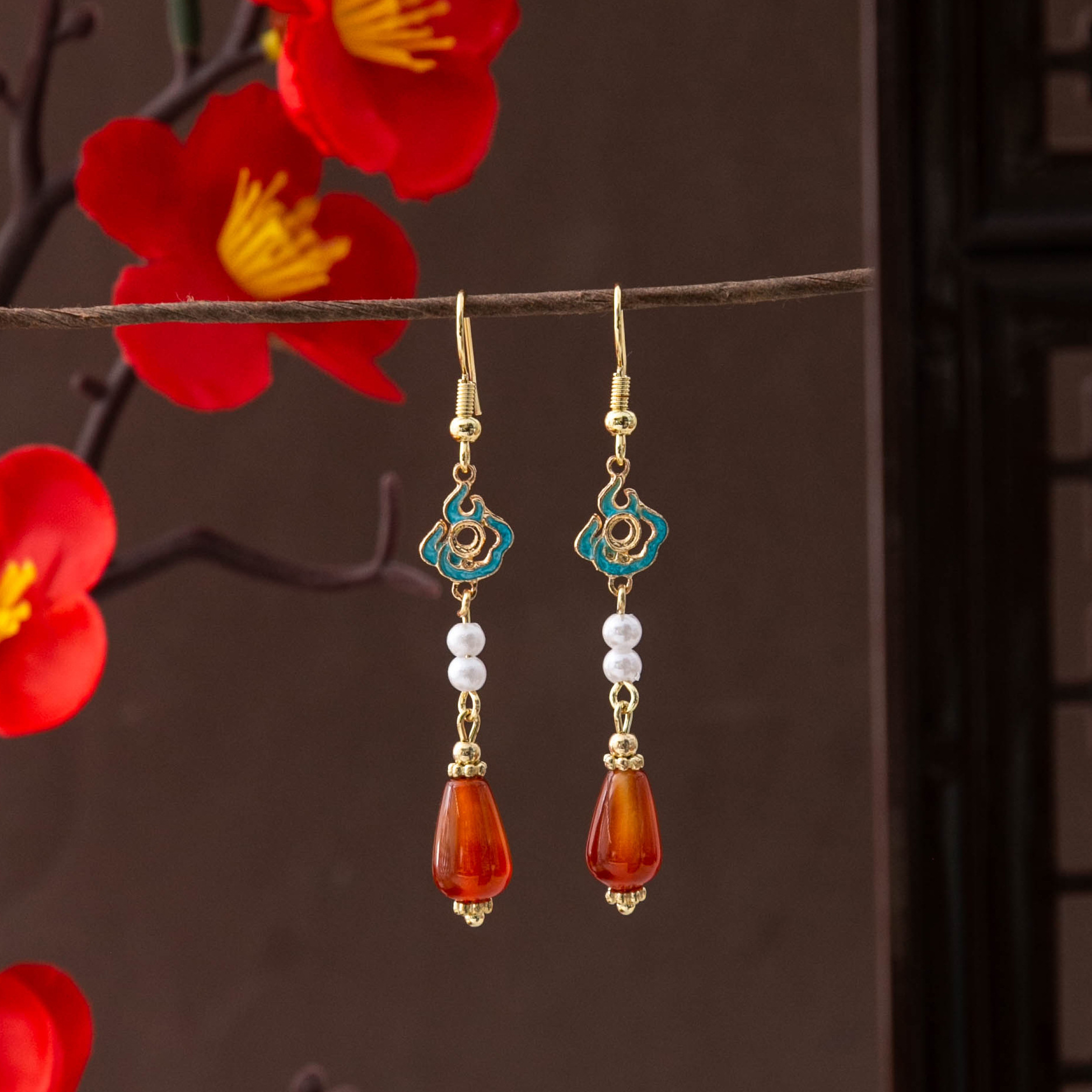 Ancient Style Red Chinese Earrings