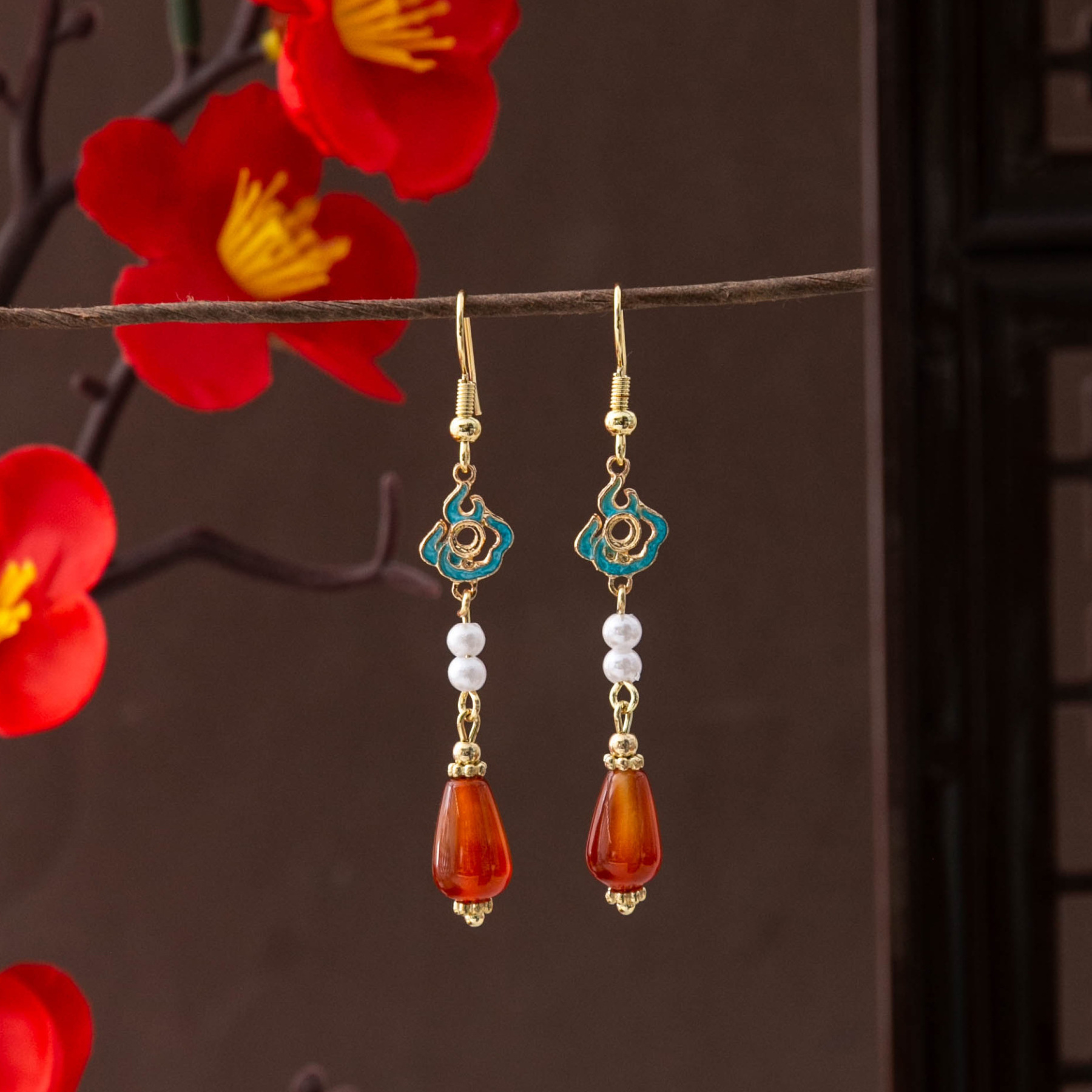 Ancient Style Red Chinese Earrings