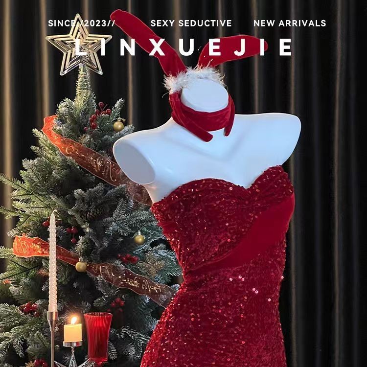  New Year Sexy Lingerie Set Uniform Temptation Hot Girl Halloween Strapless Dress