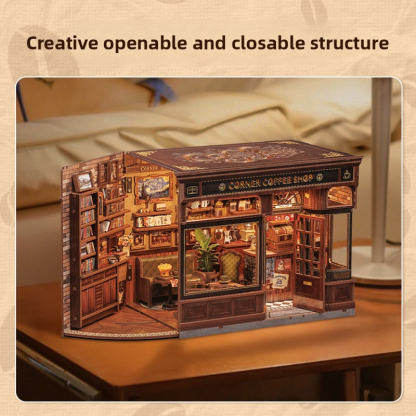 CuteBee Street Corner Coffee Shop Miniature Scene Model DIY Assembly Handmade 3D Stereo Cabin Toy Gift