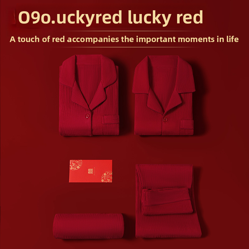 Red Set Pajamas Men and Women Skin Friendly Soft Combed Cotton Home Clothes