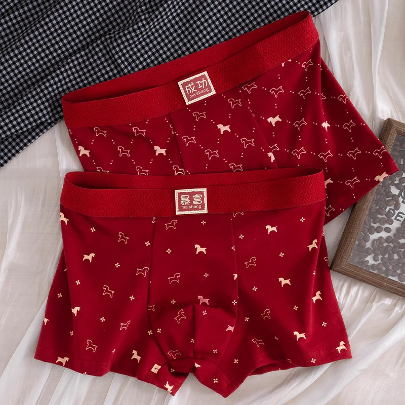 Year of the Horse Red Men's Underwear Men's Zodiac Year Boxer Briefs