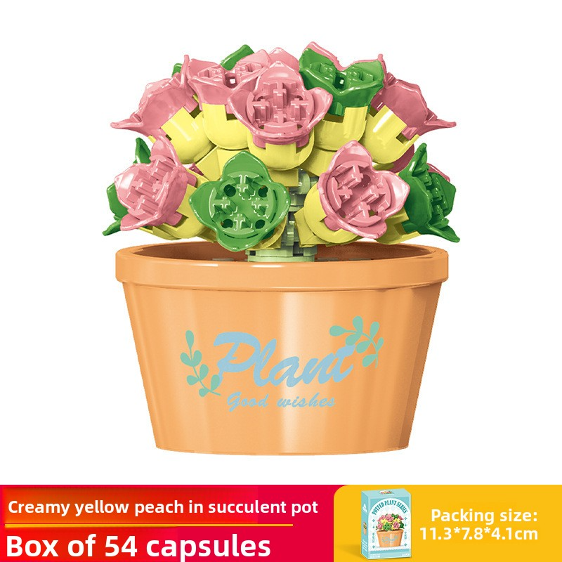Children's educational assembling micro-particle succulent and flower potted building block model toy, boys' tulip puzzle gift