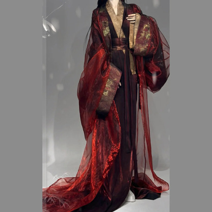 Warring States Robe Hanfu for Women Red Autumn Winter Season