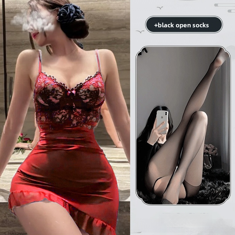 Lace Dress Underwire Irregular Mesh Slim Fit Bodycon Nightdress