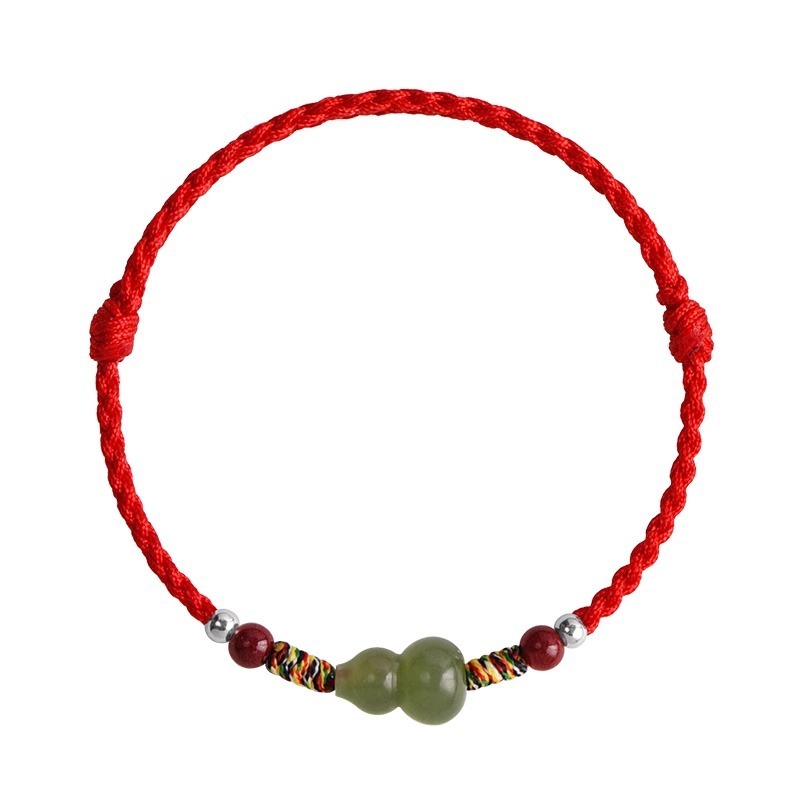 Natural Hetian jade gourd with red string for the zodiac year of one's birth