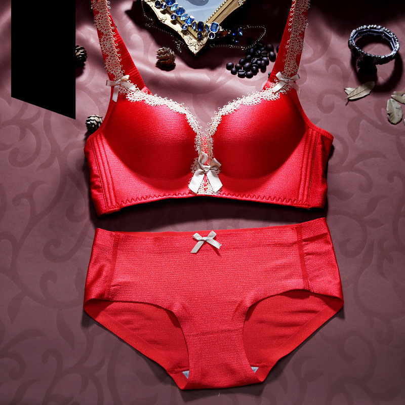 Red Wedding Bride Zodiac Year Bra Set for Women