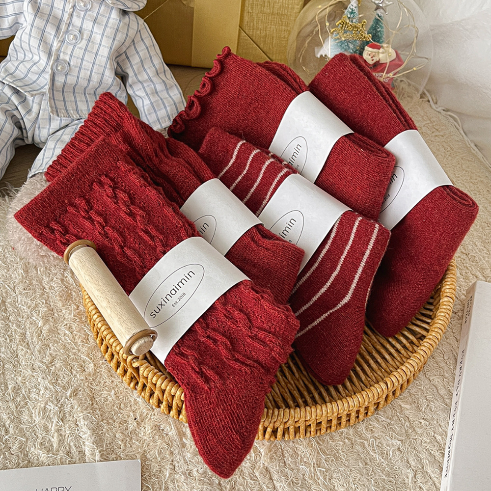  【Buy one, get three】Red Socks for Women Snake Year New Year Ins Angora Red Wool Christmas Slouch Socks
