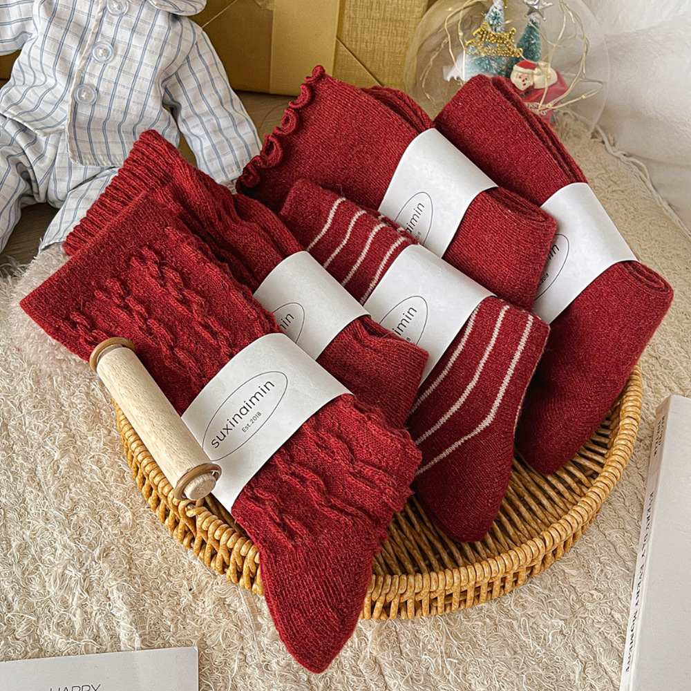  【Buy one, get three】Red Socks for Women Snake Year New Year Ins Angora Red Wool Christmas Slouch Socks