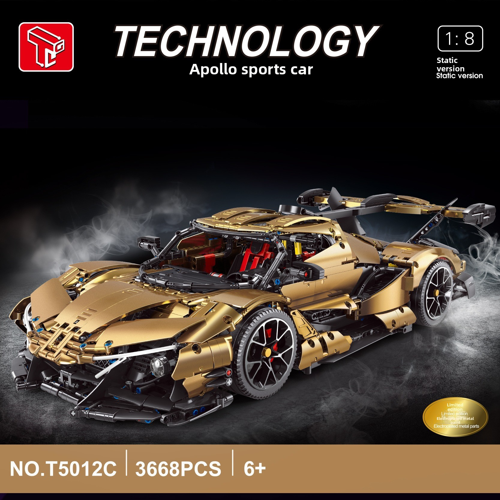 Tiegole T5012A-C Apollo Purple Electroplated Version Assembled Remote Control Sports Car Model Decoration Small Particle Building Blocks