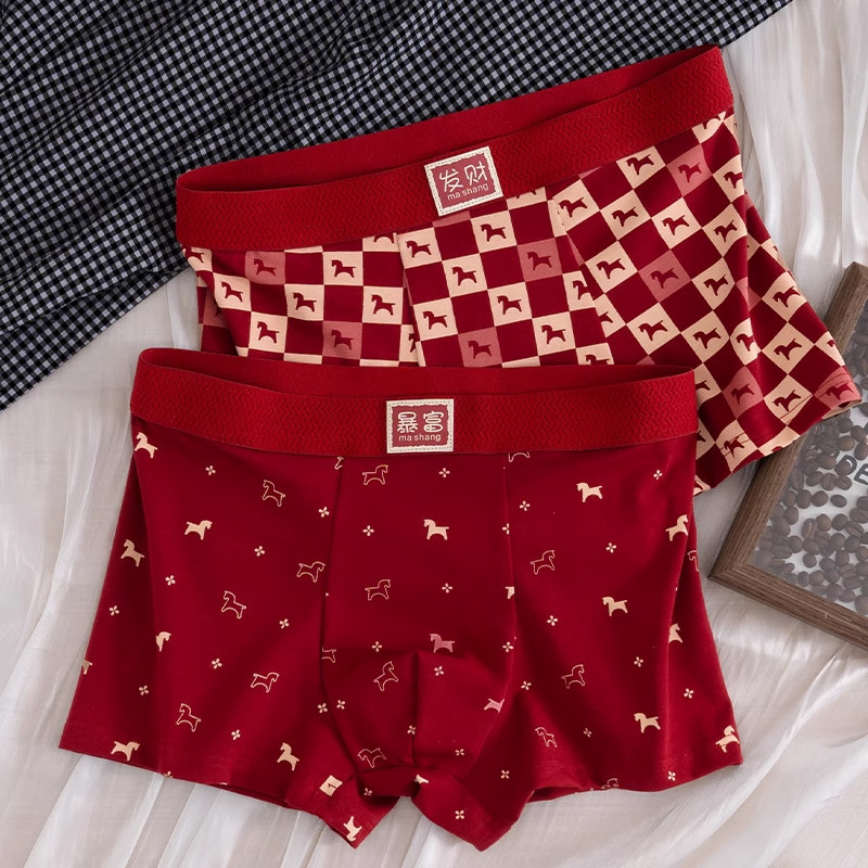 Year of the Horse Red Men's Underwear Men's Zodiac Year Boxer Briefs