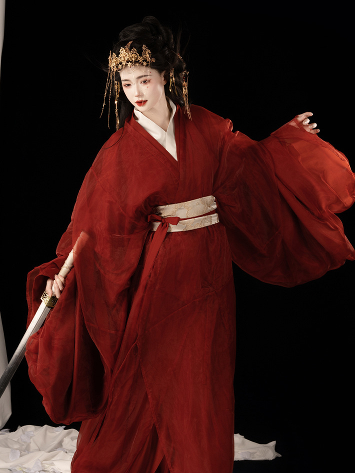 Red Warring States Robe Hanfu for Women