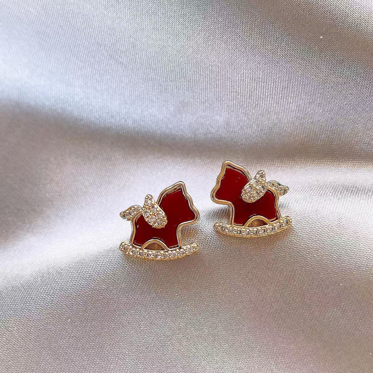 Red Pony Zodiac Year Earrings for Women