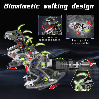 Lego-compatible programmable remote-controlled electric dinosaur building block walking tyrannosaurus rex children's intellectual assembly toy