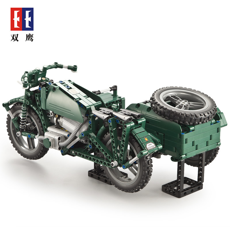 Double Eagle Electric Assembled Remote Control Motorcycle Building Blocks - World War II Military Model, Technological Mechanical Set, Intellectual Toy for Boys