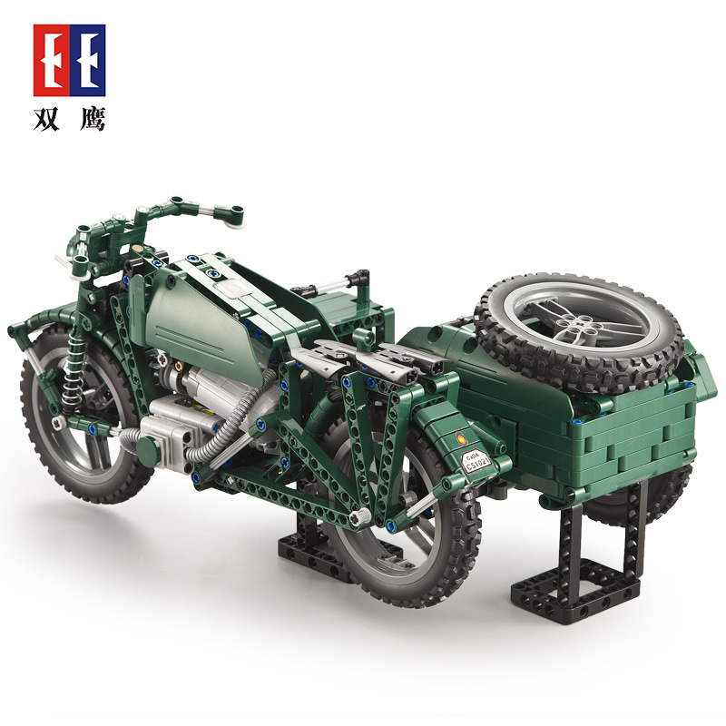 Double Eagle Electric Assembled Remote Control Motorcycle Building Blocks - World War II Military Model, Technological Mechanical Set, Intellectual Toy for Boys