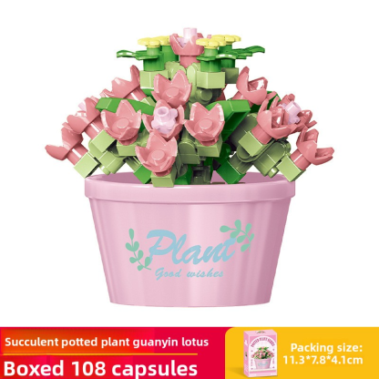 Children's educational assembling micro-particle succulent and flower potted building block model toy, boys' tulip puzzle gift
