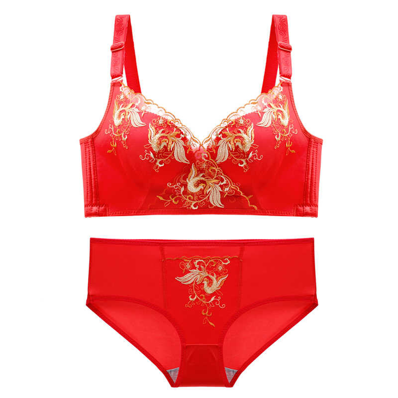 Red Wedding Bride Zodiac Year Bra Set for Women
