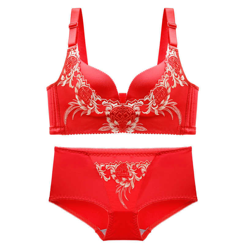 Red Wedding Bride Zodiac Year Bra Set for Women