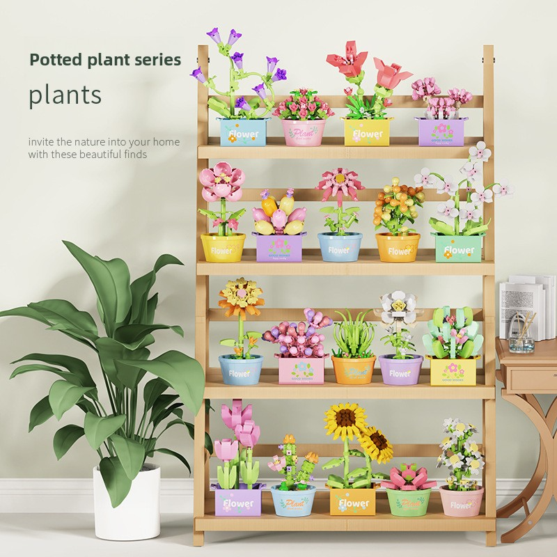 Children's educational assembling micro-particle succulent and flower potted building block model toy, boys' tulip puzzle gift