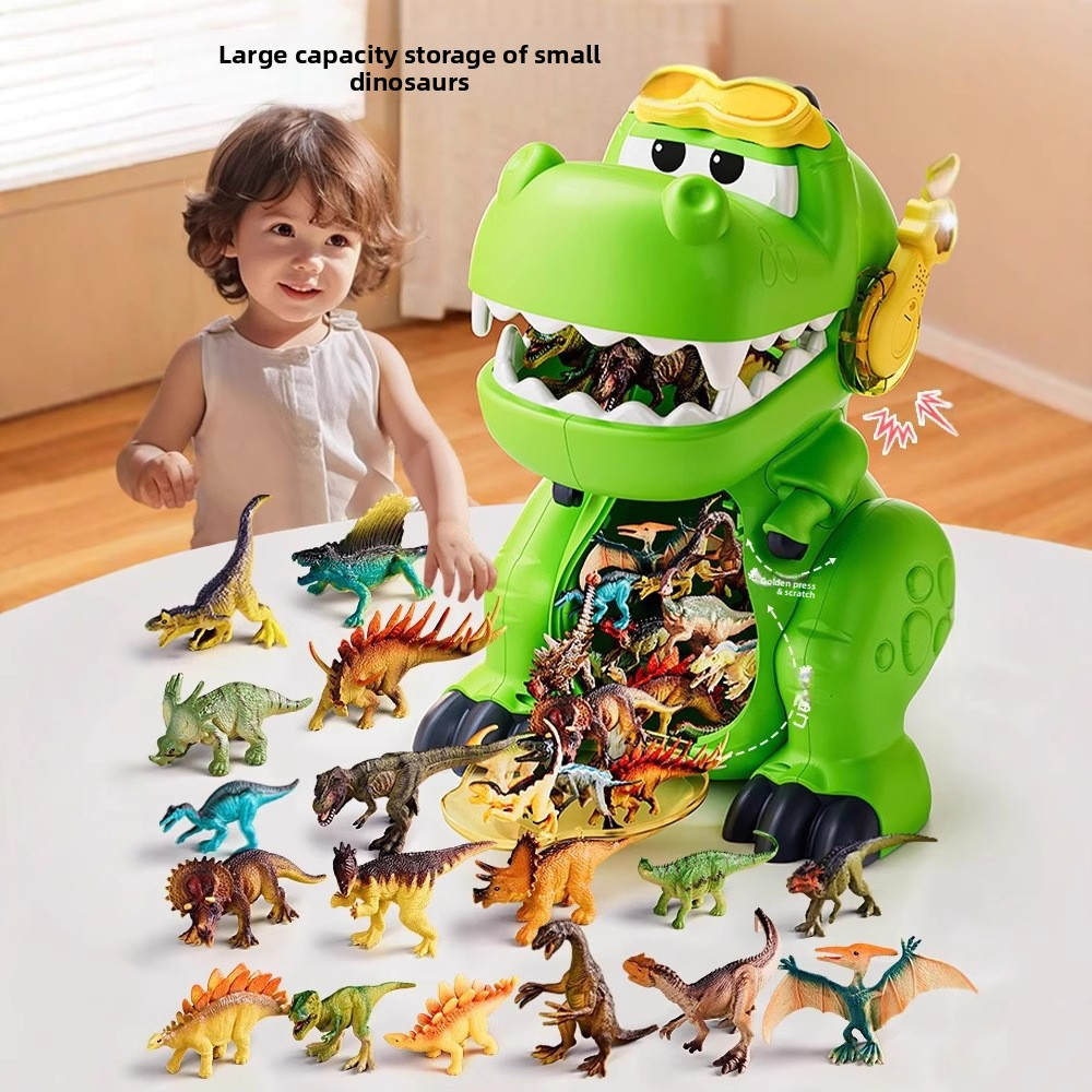 Big Mouth Storage Dinosaur Children's Toy Sound and Light T-Rex World Simulation Dinosaur Triceratops Set Model Storage