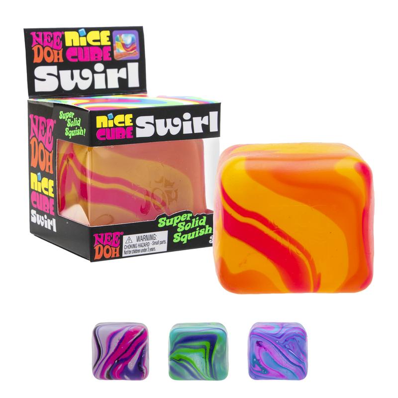 Schylling NeeDoh Nice Cube - Best-Selling Sensory Fidget Toy with a Super Solid Squish - Premium Stretchable Stress Relief Toy - One Random Color